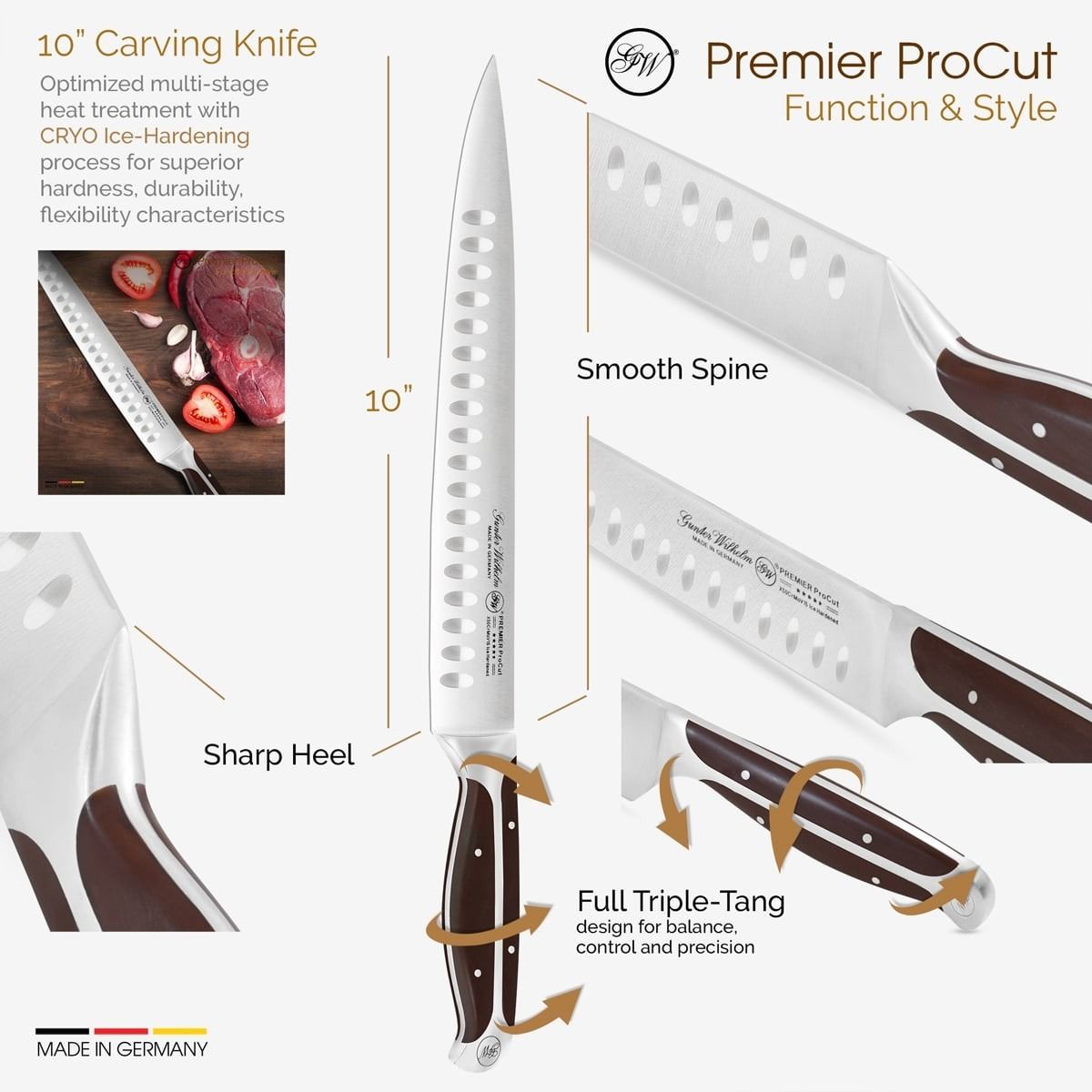 Gunter Wilhelm Thunder Carving Knife, 10 Inch | Dark Brown ABS Handle SKU: 30-321-0210
