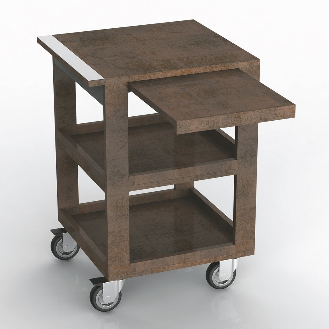 Trolley "Reno" - Three Shelves + Slide Out Shelf - Laminated Panel 19-3/4" X 19-3/4" H: 33-1/2"