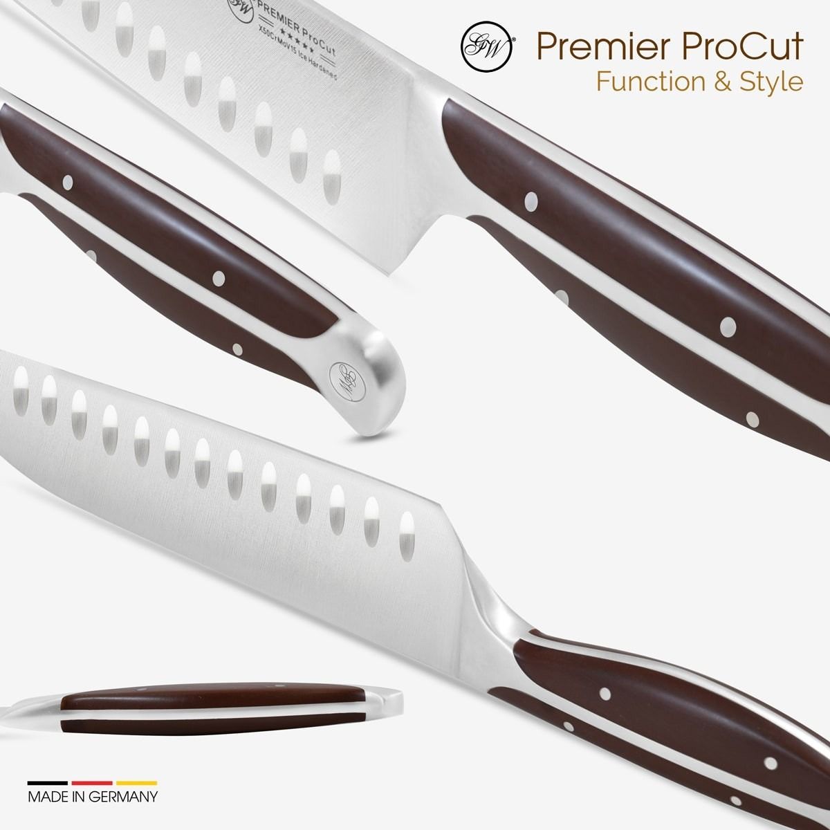 Gunter Wilhelm Thunder Santoku пышақ, 7 дюйм | Қою-қоңыр ABS тұтқасы SKU: 30-315-0407 